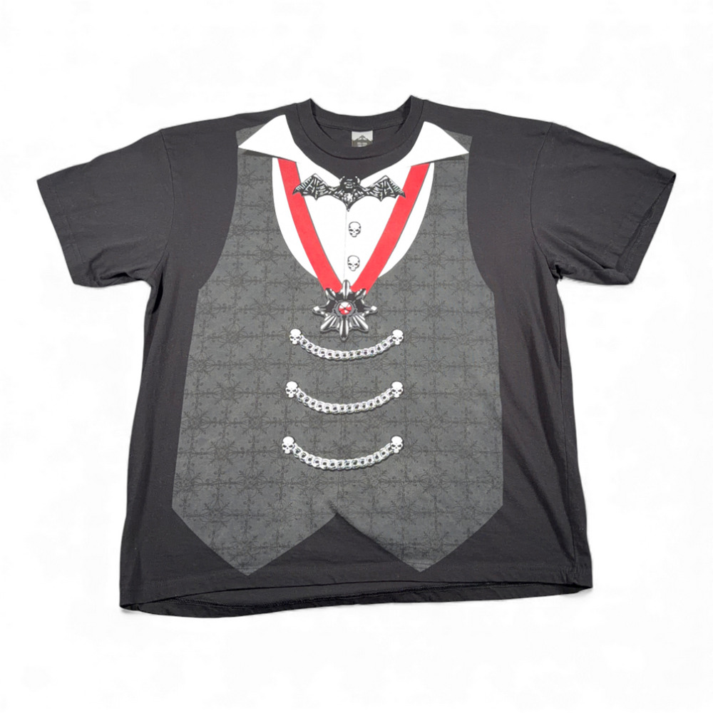 Vampire Shirt Adult 2XL Black Dracula Tuxedo Costume Gothic Skull Bat Medallion